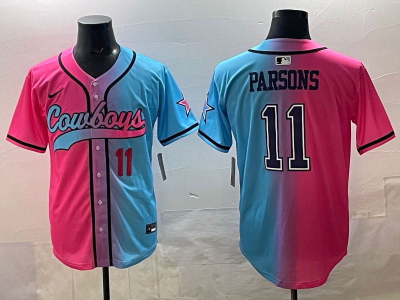 Men 2025 Dallas Cowboys 11 Parsons Blue pink Nike Limited NFL Jersey style 04